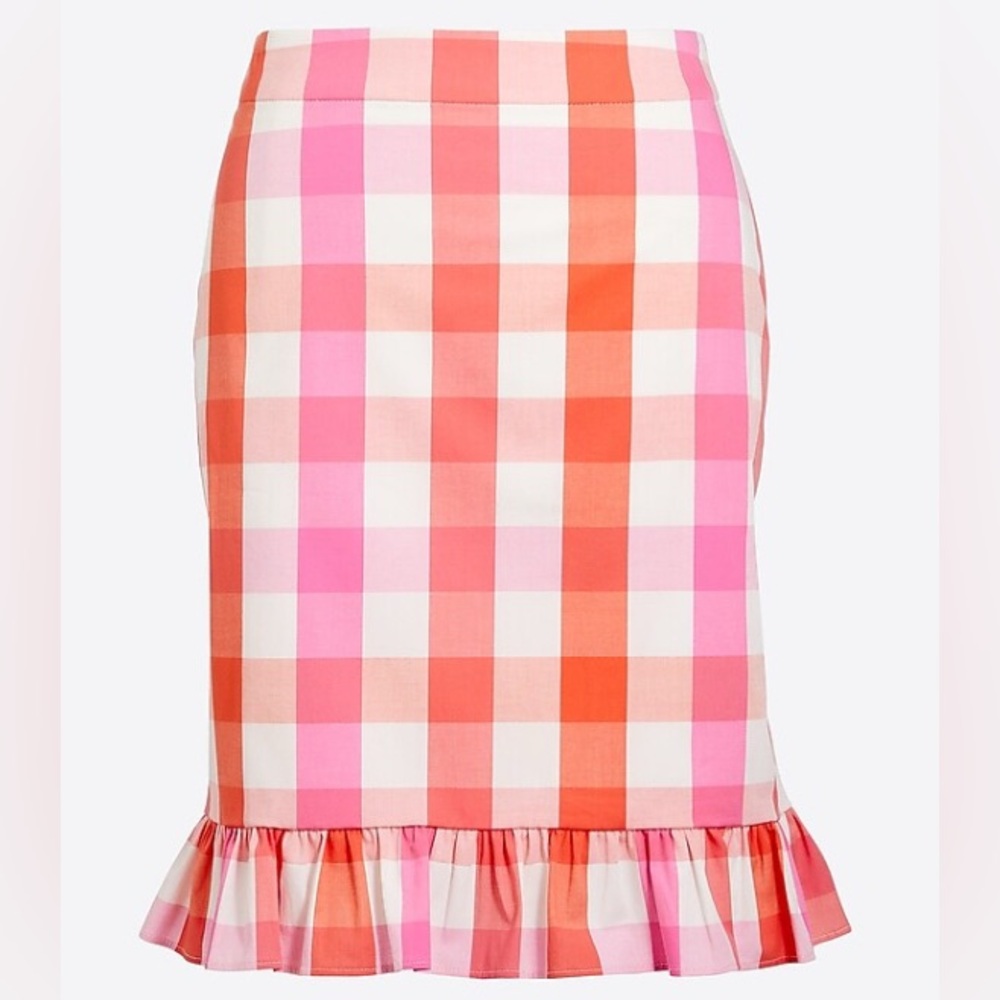 J. Crew Gingham Printed Ruffle Mini Skirt in Cotton Poplin